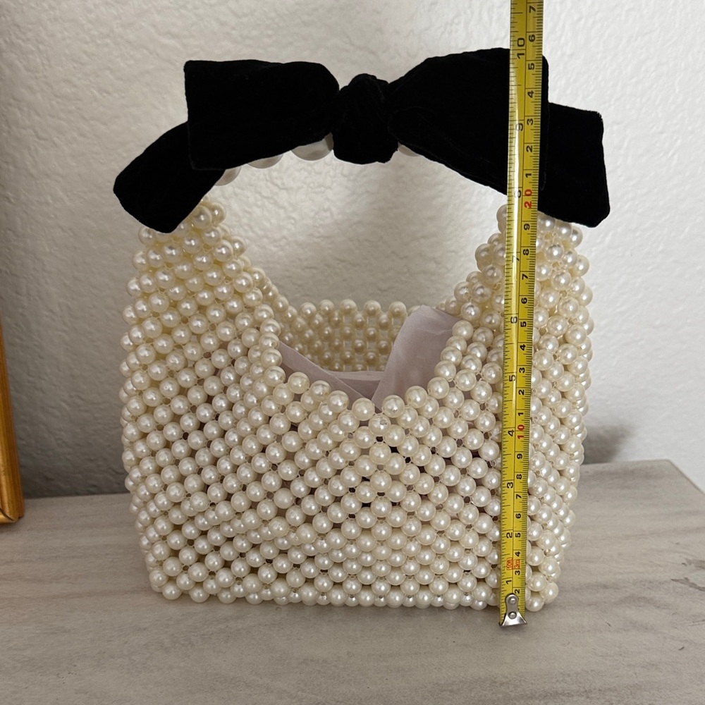 Elegant Pearl Beaded Handbag with Black Bow by A New Day - Picture 8 of 10